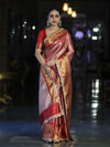 Banarasee Handloom Tissue Saree With Zari Woven Design Broad Border & Lace-Red