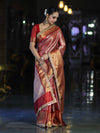Banarasee Handloom Tissue Saree With Zari Woven Design Broad Border & Lace-Red