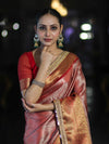 Banarasee Handloom Tissue Saree With Zari Woven Design Broad Border & Lace-Red
