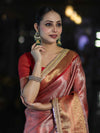 Banarasee Handloom Tissue Saree With Zari Woven Design Broad Border & Lace-Red