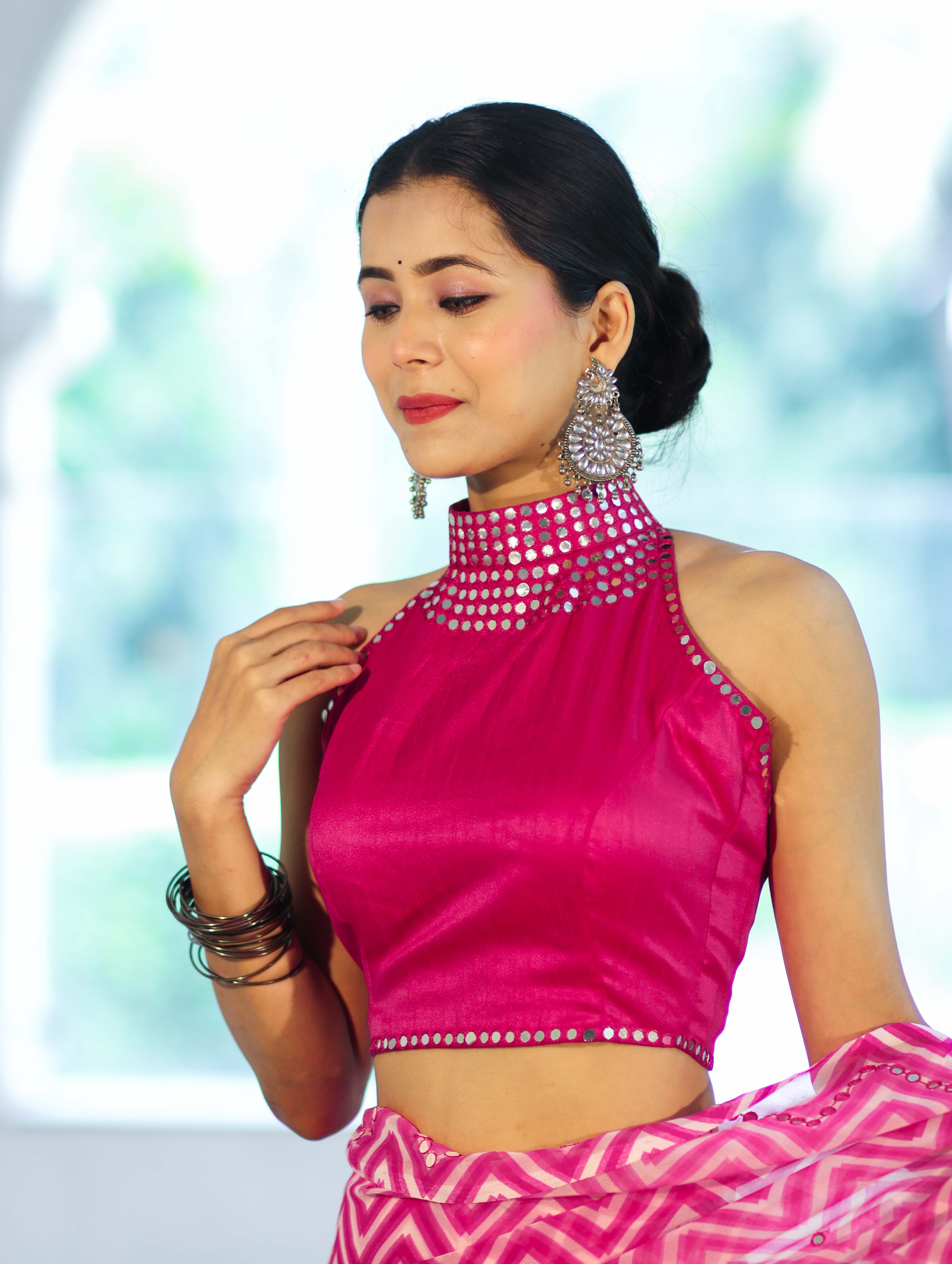 Banarasee Art Silk Fabric Hand Embroidered Mirror Work Blouse-Pink