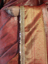 Banarasee Handloom Tissue Saree With Zari Woven Design Broad Border & Lace-Red