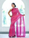 Banarasee Printed Handwork Chiffon Saree-Pink