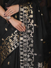 Banarasee Handloom Cotton Silk Saree With Zari Buti Deign & Geometric Border-Black