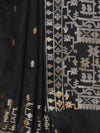 Banarasee Handloom Cotton Silk Saree With Zari Buti Deign & Geometric Border-Black