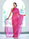 Banarasee Printed Handwork Chiffon Saree-Pink
