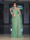 Banarasee Handwoven Organza Mix Saree With Mirror Work-Light Green