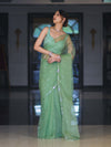Banarasee Handwoven Organza Mix Saree With Mirror Work-Light Green