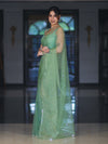 Banarasee Handwoven Organza Mix Saree With Mirror Work-Light Green