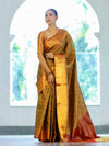 Banarasee Handloom Tissue Silk Saree With Woven Buta Design & Contrast Border-Gold