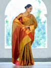 Banarasee Handloom Tissue Silk Saree With Woven Buta Design & Contrast Border-Gold