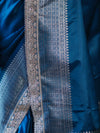 Banarasee Handloom Plain Mashru Silk Saree With Lace Border & Meenadar Pallu-Blue