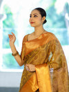 Banarasee Handloom Tissue Silk Saree With Woven Buta Design & Contrast Border-Gold