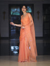 Banarasee Handwoven Organza Mix Saree With Mirror Work-Peach