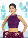 Banarasee Art Silk Fabric Hand Embroidered Mirror Work Blouse-Purple