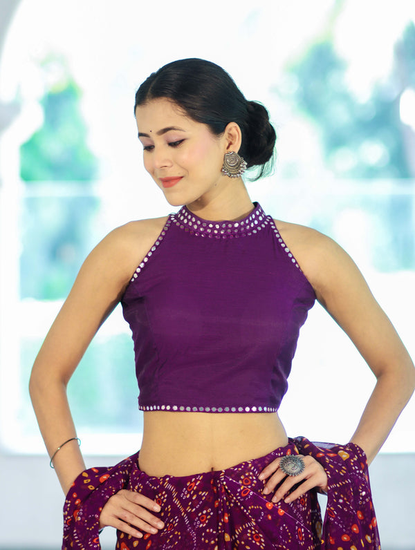 Banarasee Art Silk Fabric Hand Embroidered Mirror Work Blouse-Purple