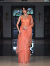 Banarasee Handwoven Organza Mix Saree With Mirror Work-Peach