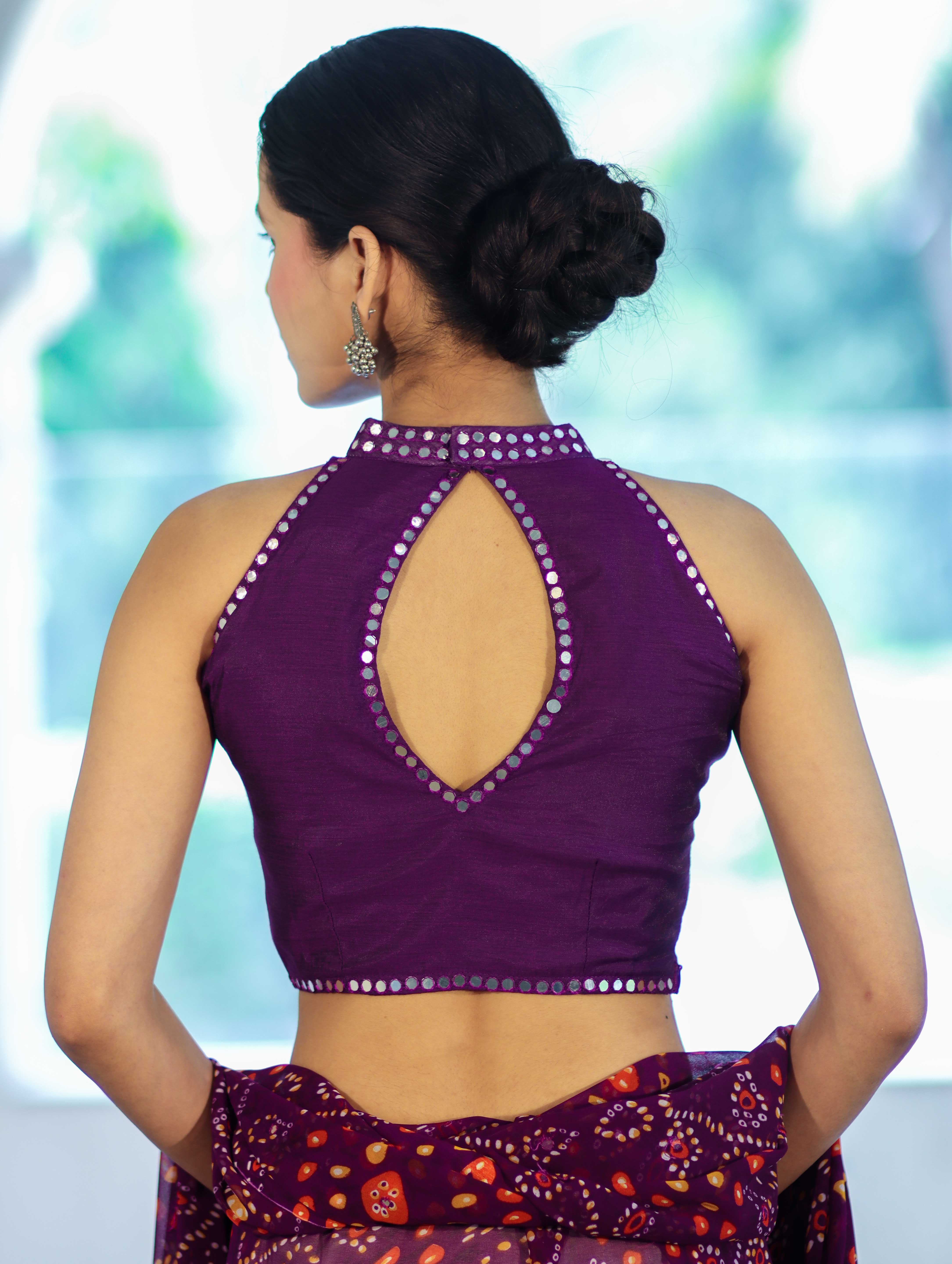 Banarasee Art Silk Fabric Hand Embroidered Mirror Work Blouse-Purple