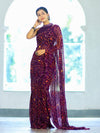 Banarasee Printed Handwork Chiffon Saree-Purple