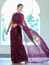 Banarasee Printed Handwork Chiffon Saree-Purple