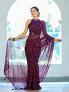 Banarasee Printed Handwork Chiffon Saree-Purple
