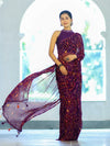 Banarasee Printed Handwork Chiffon Saree-Purple