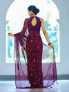 Banarasee Printed Handwork Chiffon Saree-Purple