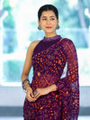 Banarasee Printed Handwork Chiffon Saree-Purple