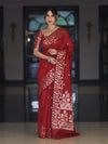 Banarasee Handloom Cotton Silk Saree With Zari Buti Deign & Geometric Border-Maroon