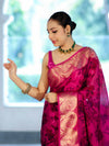 Banarasee Handloom Semi Silk Saree With Digital Printed Design & Zari Woven Border-Pink