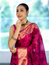 Banarasee Handloom Semi Silk Saree With Digital Printed Design & Zari Woven Border-Pink