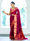 Banarasee Handloom Semi Silk Saree With Digital Printed Design & Zari Woven Border-Pink