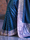 Banarasee Handloom Mashru Silk Saree With Zari Buti Design & Lace Border-Teal Green