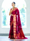 Banarasee Handloom Semi Silk Saree With Digital Printed Design & Zari Woven Border-Pink