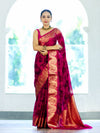 Banarasee Handloom Semi Silk Saree With Digital Printed Design & Zari Woven Border-Pink