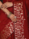 Banarasee Handloom Cotton Silk Saree With Zari Buti Deign & Geometric Border-Maroon