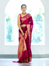 Banarasee Handloom Semi Silk Saree With Digital Printed Design & Zari Woven Border-Pink