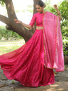Banarasee Chanderi Silk Lehenga & Blouse With Crepe Silk Dupatta-Pink
