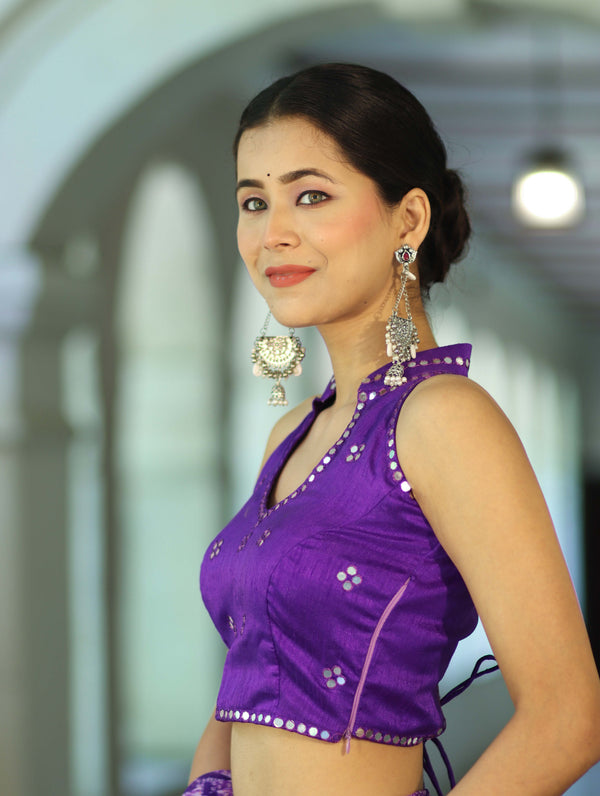 Banarasee Art Silk Fabric Hand Embroidered Mirror Work Blouse-Violet