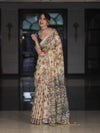 Bhagalpur Cotton Silk Ghichha Work Saree With Madhubani Print-Light Yellow