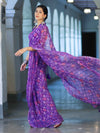 Banarasee Printed Handwork Chiffon Saree-Violet