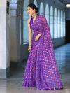 Banarasee Printed Handwork Chiffon Saree-Violet