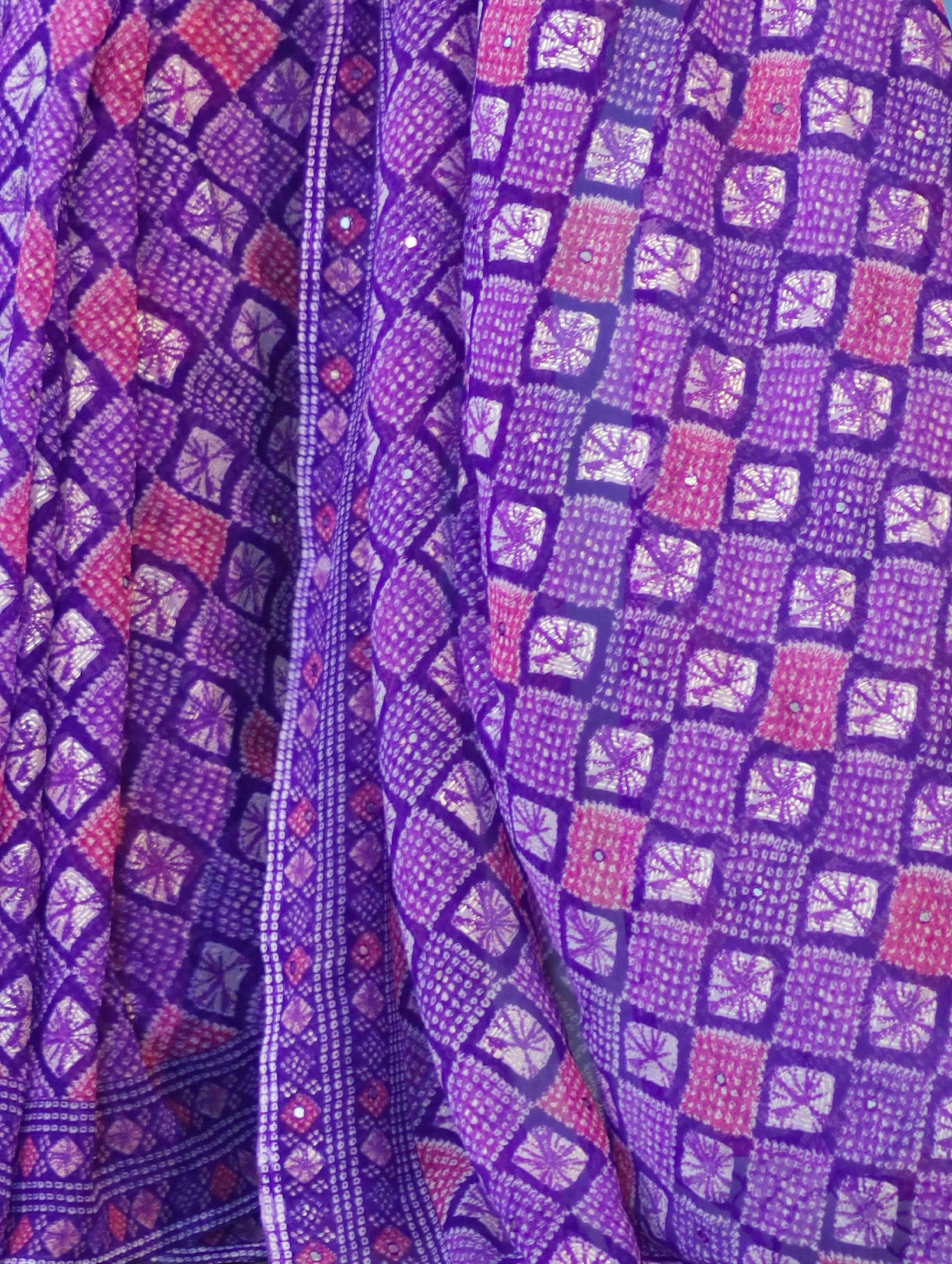 Banarasee Printed Handwork Chiffon Saree-Violet