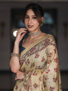 Bhagalpur Cotton Silk Ghichha Work Saree With Madhubani Print-Light Yellow