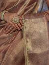 Banarasee Handwoven Tissue Saree With Digital Print & Lace-Mauve