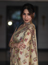 Bhagalpur Cotton Silk Ghichha Work Saree With Madhubani Print-Light Yellow