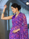 Banarasee Printed Handwork Chiffon Saree-Violet