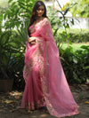 Banarasee Pure Organza Silk Saree With Floral Resham Embroidery-Pink