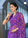 Banarasee Printed Handwork Chiffon Saree-Violet