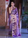 Banarasee Handloom Tissue Saree With Zari Woven Design Broad Border & Lace-Purple
